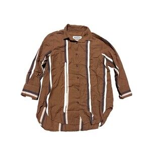 Roucha Womens Brown Long Sleeve Button Striped Cotton Fish Cut Collared Shirt
